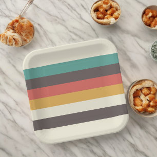 Vintage Colour Stripes Paper Plate