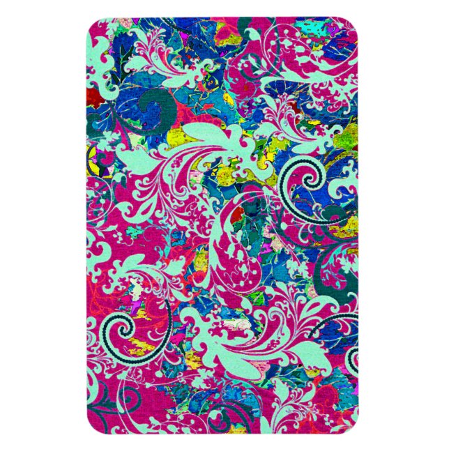 Vintage colourful abstract floral magnet (Vertical)