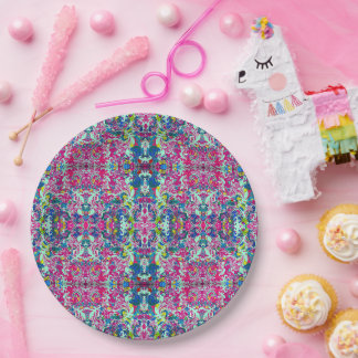 Vintage colourful abstract floral paper plate