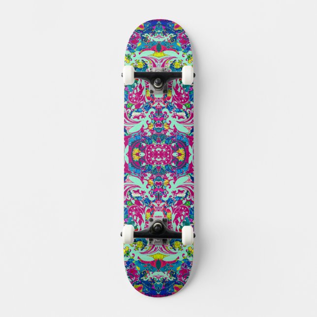 Vintage colourful abstract floral skateboard (Front)