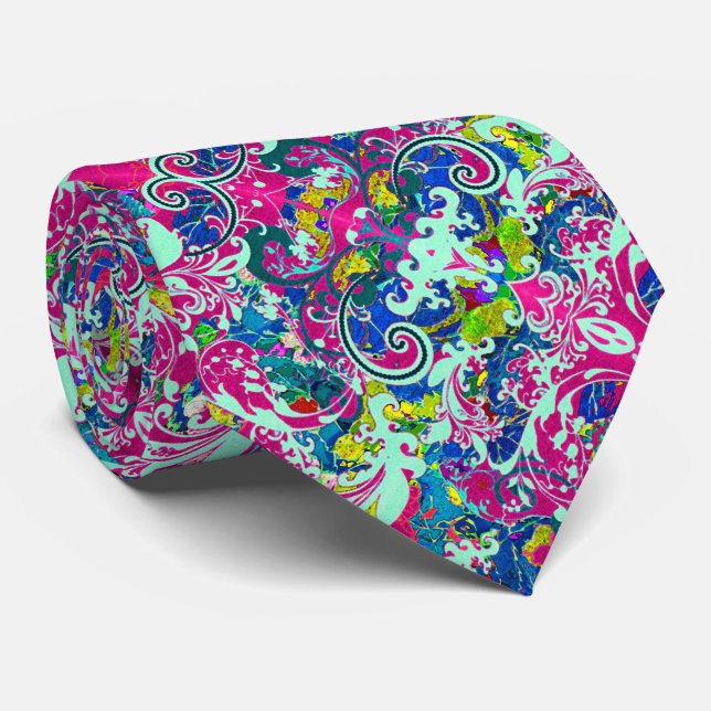 Vintage colourful abstract floral tie (Rolled)