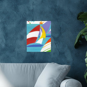 Vintage Colourful Abstract Sailboats in Water Poster