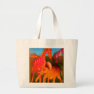 Vintage Colourful African wild animal colours desi Large Tote Bag