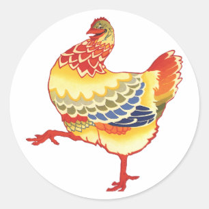 Vintage Colourful Barnyard Chicken from Farm Classic Round Sticker