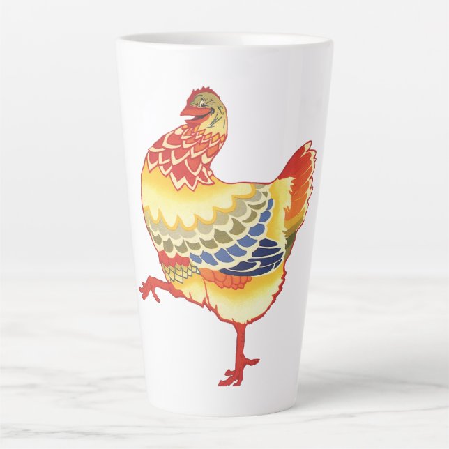 Vintage Colourful Barnyard Chicken from Farm Latte Mug (Front)