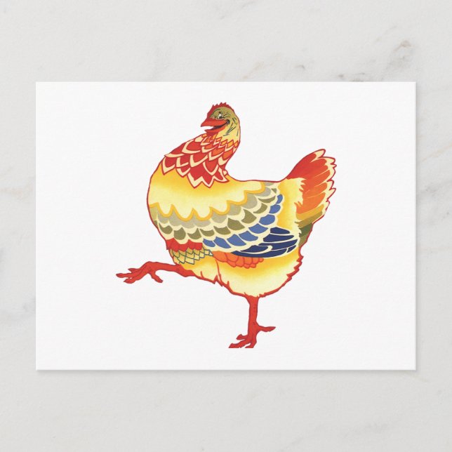 Vintage Colourful Barnyard Chicken from Farm Postcard (Front)