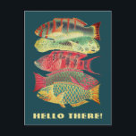 Vintage Colourful Barrier Reef Fish Hello There Postcard<br><div class="desc">In the times we're living, we seem to be finding it more and more difficult to connect with family and friends in person. Let them know you're thinking of them with this fun postcard, featuring a vintage painting of 5 different barrier reef fish. The text on the front says, "Hello...</div>