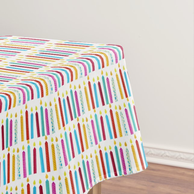 Vintage Colourful Birthday Candles Party Tablecloth (In Situ)