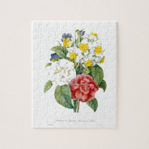 vintage colourful botanical flowers by Redoute. Jigsaw Puzzle