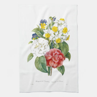 vintage colourful botanical flowers by Redoute. Tea Towel