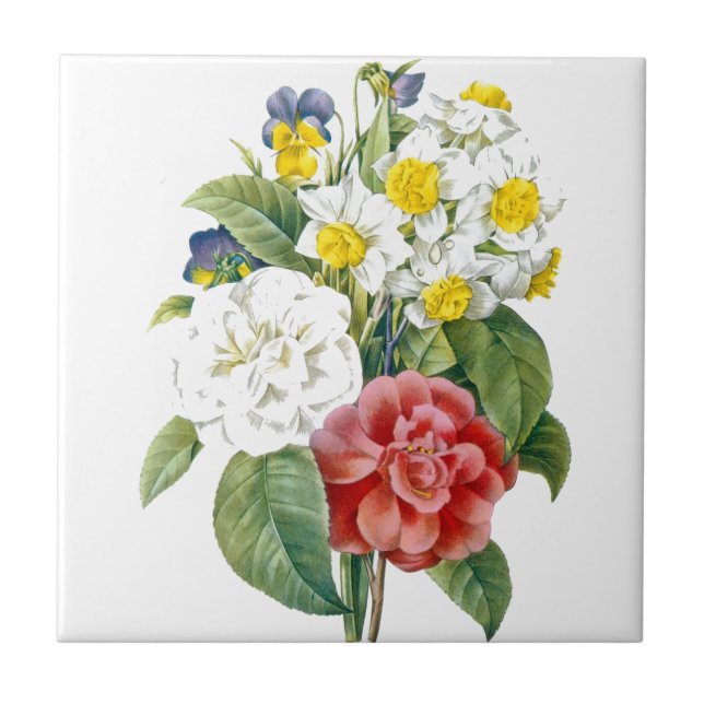 vintage colourful botanical flowers by Redoute. Tile (Front)