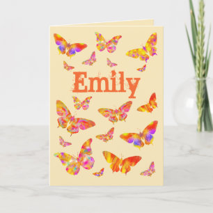 Vintage Colourful Butterfly Art Emily Name Holiday Card
