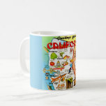 Vintage Colourful California Map  Coffee Mug<br><div class="desc">A vintage,  illustrated postcard map of the state of California wonderfully illustrated. The postcard image can be moved to show another area of the state on the mug. The background colour can also be changed.</div>
