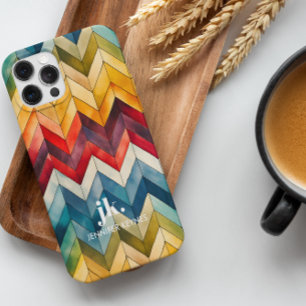 Vintage Colourful Chevron Monogram rainbow iPhone 14 Case
