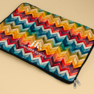Vintage Colourful Chevron Monogram rainbow Laptop Sleeve