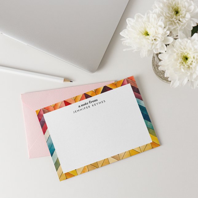 Vintage Colourful Chevron Name Monogram  Card (Personalized note card with name or family name with a pattern of vintage rainbow colored chevron
)