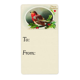 Vintage Colourful Christmas Bird Gift Tag