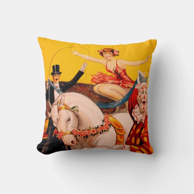 Vintage Colourful Circus Performer Poster Cushion (Front)