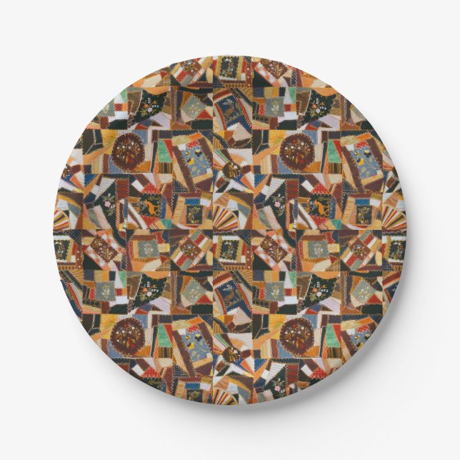 Vintage Colourful Crazy Quilt Paper Plate (Front)