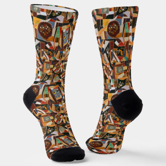 Vintage Colourful Crazy Quilt Socks (Angled)