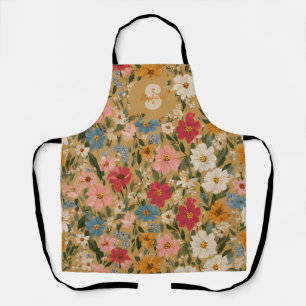 Vintage Colourful Daisy Pattern - Mustard Apron