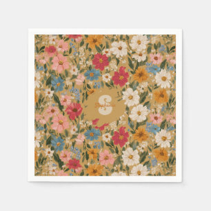 Vintage Colourful Daisy Pattern - Mustard Napkin