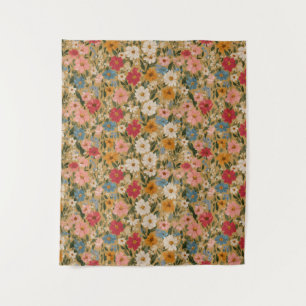 Vintage Colourful Daisy Pattern - Mustard Tapestry