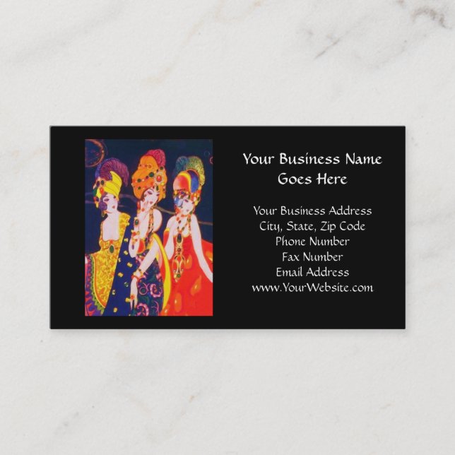 Vintage Colourful Deco Women with Jewellery Business Card (Front)
