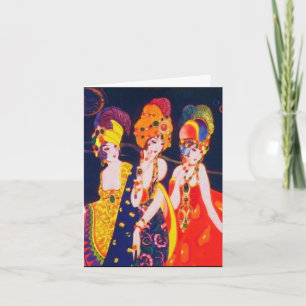 Vintage Colourful Deco Women with Jewellery Card