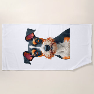 Vintage Colourful Dog Portrait Illustration Retro  Beach Towel