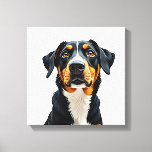 Vintage Colourful Dog Portrait Illustration Retro Canvas Print