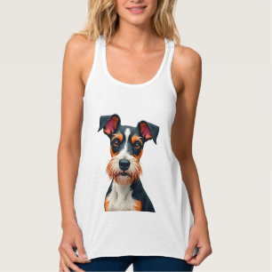 Vintage Colourful Dog Portrait Illustration Retro  Singlet
