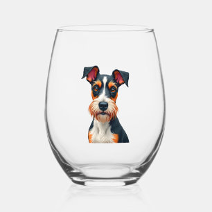 Vintage Colourful Dog Portrait Illustration Retro  Stemless Wine Glass