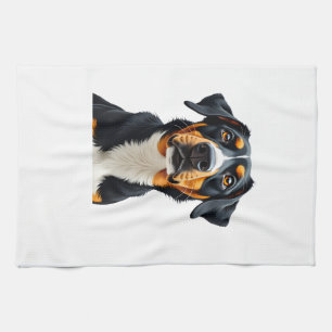Vintage Colourful Dog Portrait Illustration Retro  Tea Towel