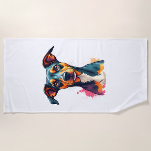 Vintage Colourful Dog Portrait Pop Art Illustratio Beach Towel