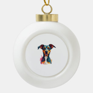 Vintage Colourful Dog Portrait Pop Art Illustratio Ceramic Ball Christmas Ornament