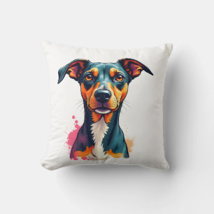 Vintage Colourful Dog Portrait Pop Art Illustratio Cushion
