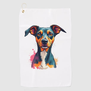 Vintage Colourful Dog Portrait Pop Art Illustratio Golf Towel