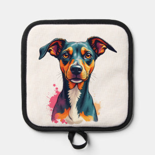 Vintage Colourful Dog Portrait Pop Art Illustratio Pot Holder