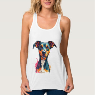 Vintage Colourful Dog Portrait Pop Art Illustratio Singlet