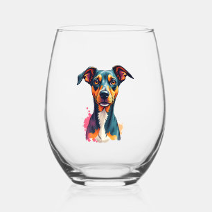 Vintage Colourful Dog Portrait Pop Art Illustratio Stemless Wine Glass