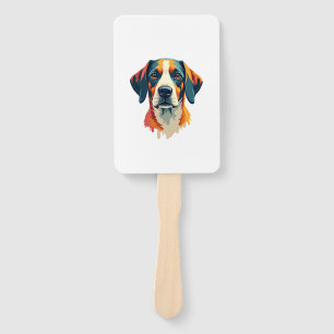 Vintage Colourful Dog Portrait Pop Art Style Pet I Hand Fan