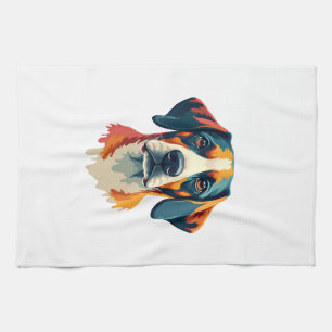 Vintage Colourful Dog Portrait Pop Art Style Pet I Tea Towel