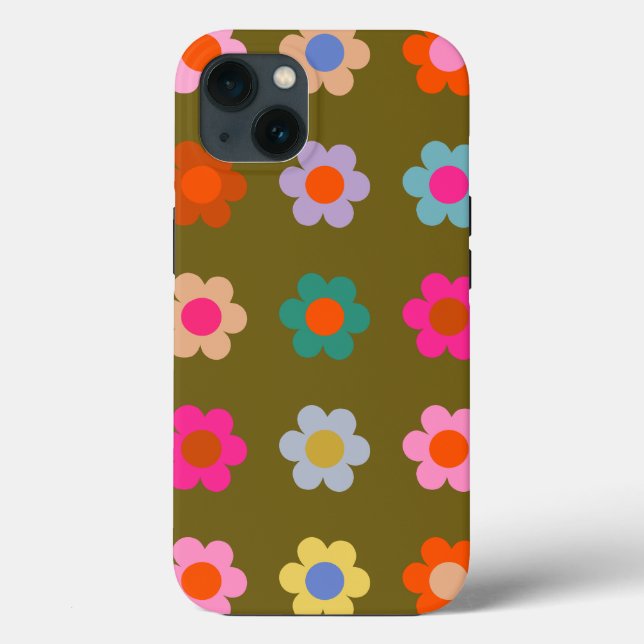 Vintage Colourful Floral Abstract Retro Flowers Case-Mate iPhone Case (Back)