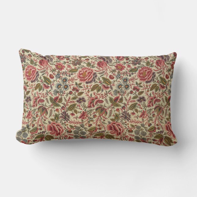 Vintage Colourful Floral Print Lumbar Cushion (Front)