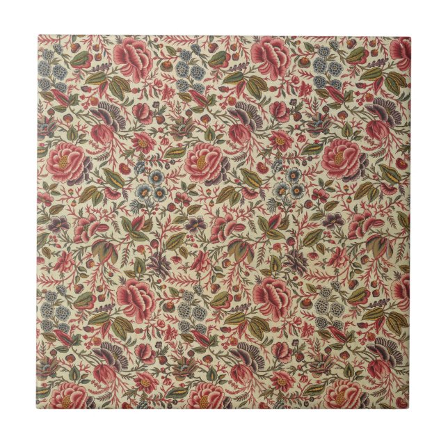Vintage Colourful Floral Print Tile (Front)