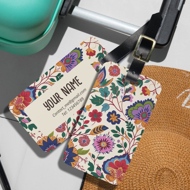 Vintage Colourful Flower Garden Romantic Style Luggage Tag (The beautiful retro vintage floral garden personalized luggage tag.)