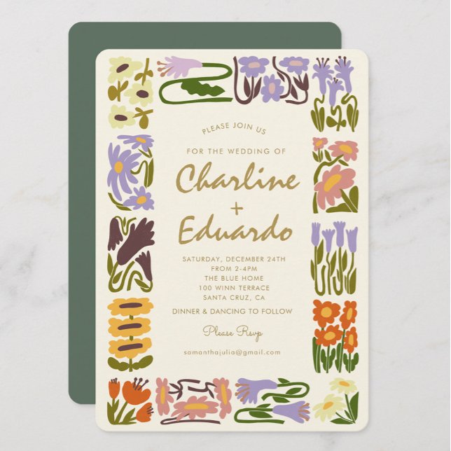 Vintage Colourful Flower Retro Wedding Invitation (Creator Uploaded)