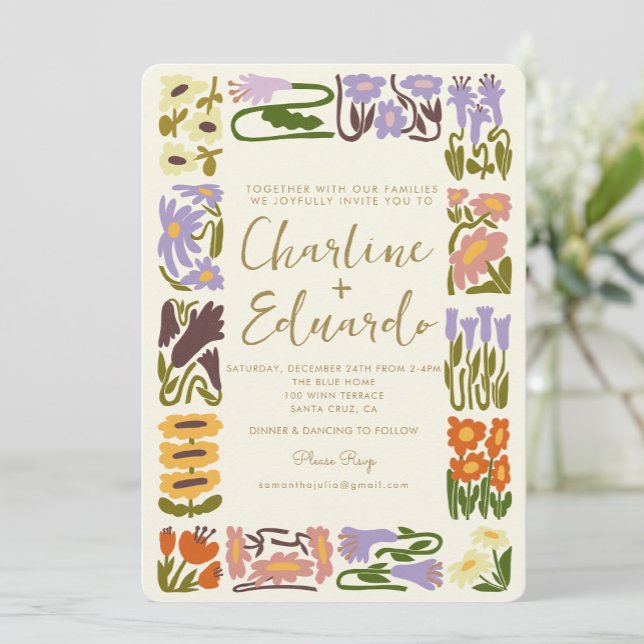 Vintage Colourful Flower Retro Wedding Invitation (Creator Uploaded)