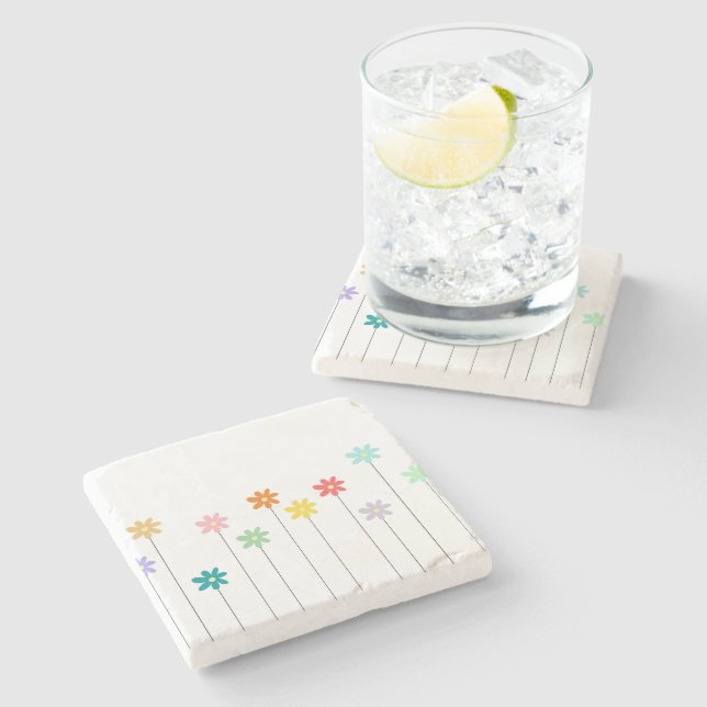 Vintage Colourful Flower Stone Coaster (Side)